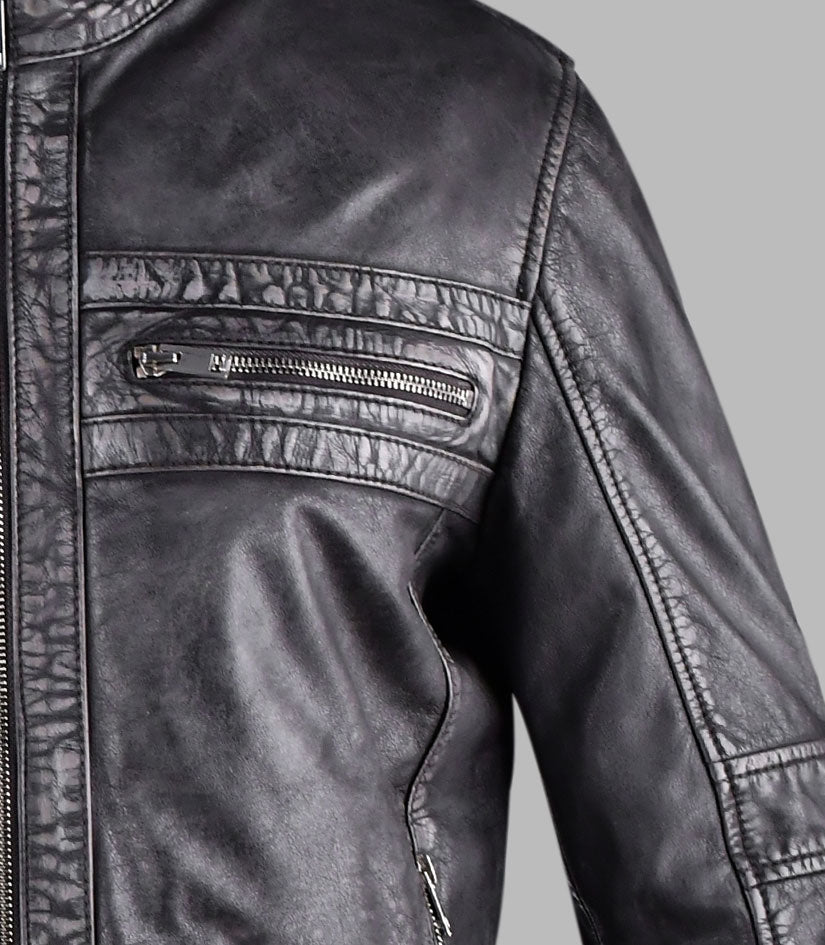 Vintage Black Leather Biker Jacket for Men