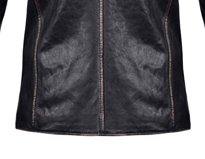 Black and white  Biker Leather Jacket with Stripe