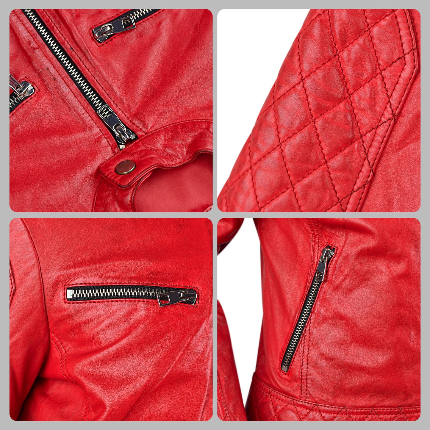 Red leather biker jacket For Womens