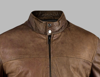 Brown Leather Bomber Motorcycle Jacket
