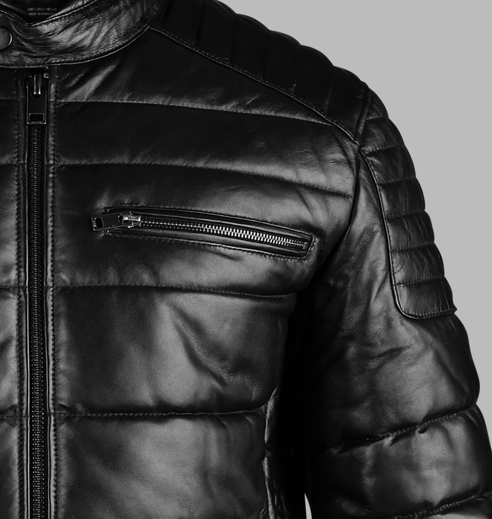 One Block Black Down Leather Jacket