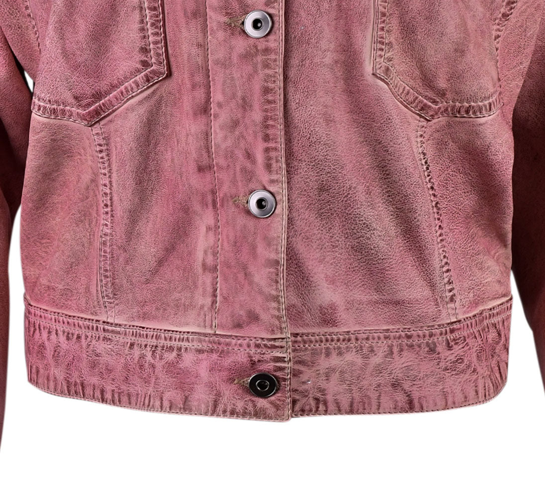 Waxed Purple Fashion Leather Jacket For Womens