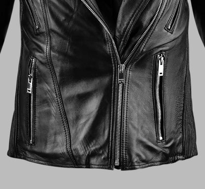 Womens Black Leather Motorcycle Riding Jacket