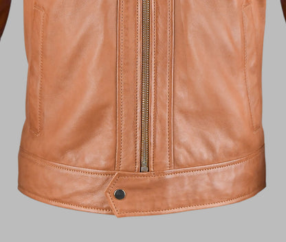 Brown Leather Biker Jacket For Mens