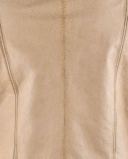 Beige Biker Leather Jacket For Men