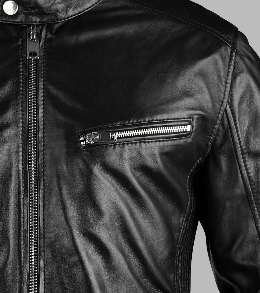 Black Leather Motorcycle Jacket For Men
