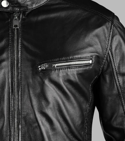 Black Leather Motorcycle Jacket For Men
