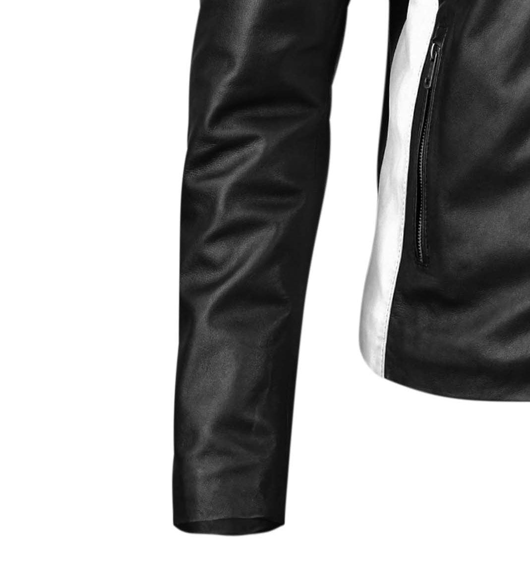 Mens Black and White Biker Leather Jacket
