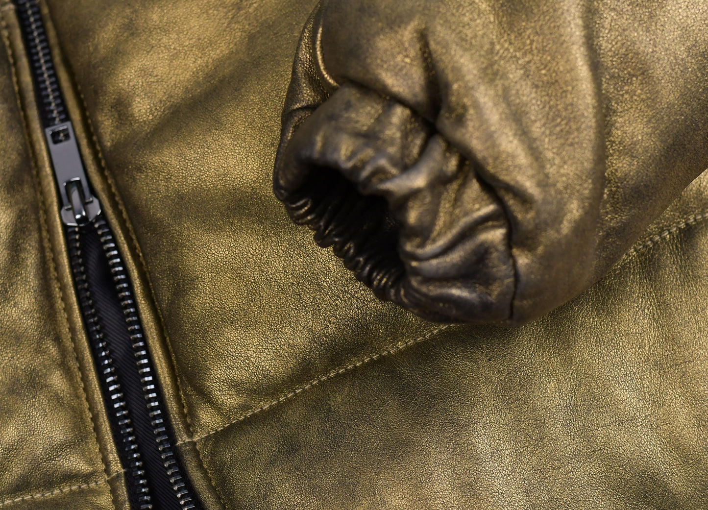 Metallic Gold Leather Jacket- Puffer Leather Jacket