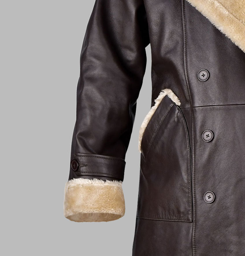 Brown Sheepskin Long Leather Coat With Fur