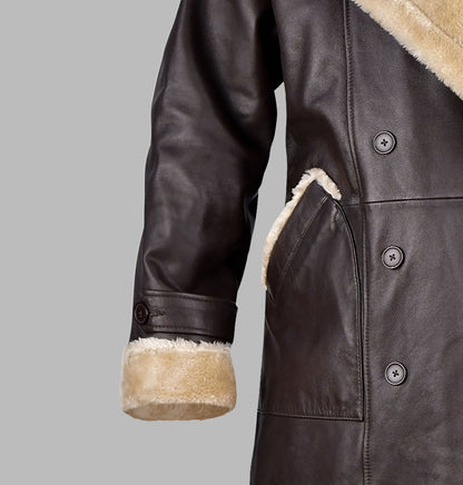 Brown Sheepskin Long Leather Coat With Fur