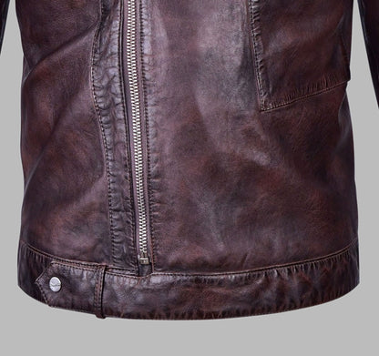 Distressed Burgundy Leather Jacket for Men