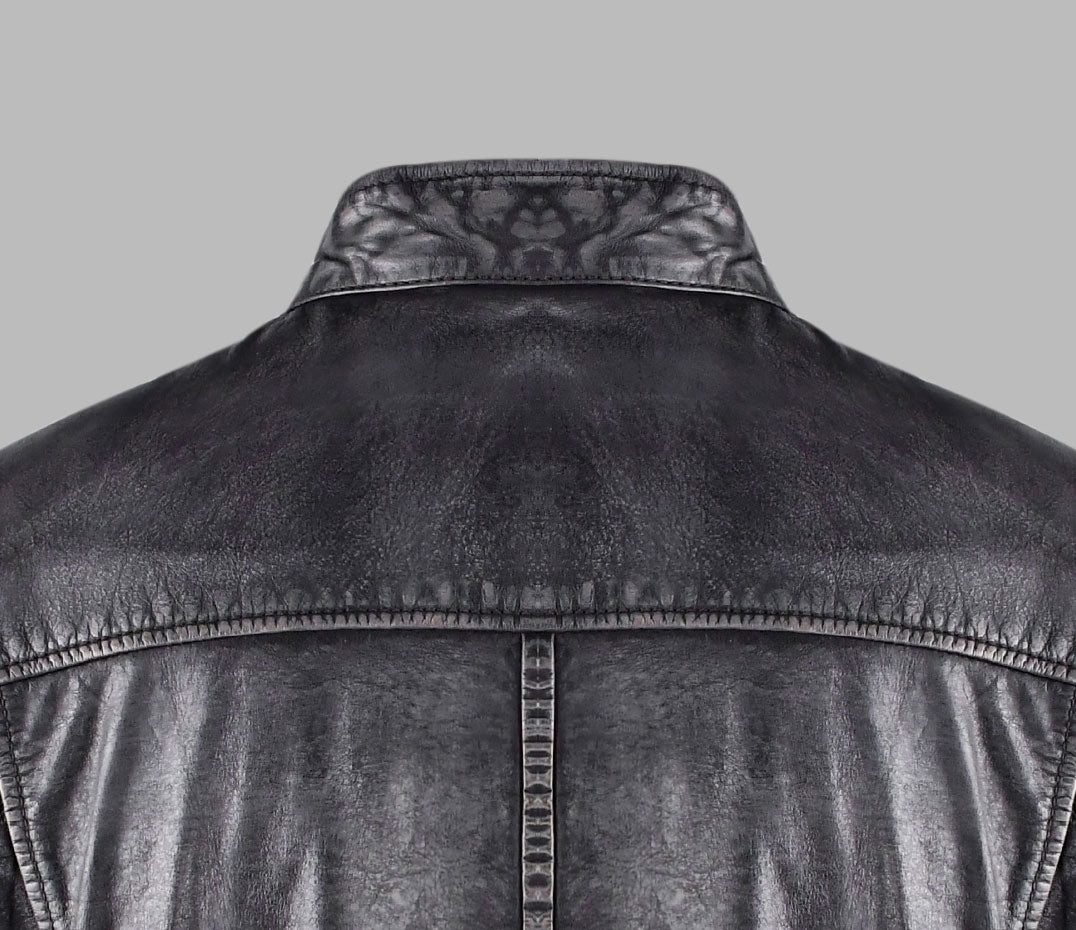 Vintage Black Leather Biker Jacket for Men