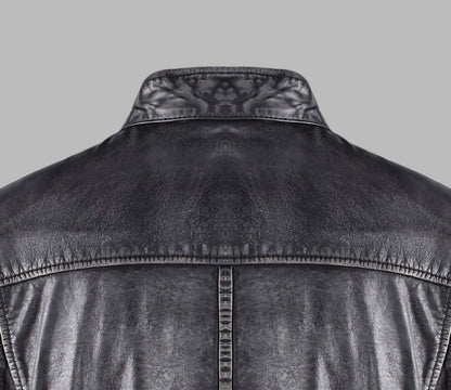 Vintage Black Leather Biker Jacket for Men