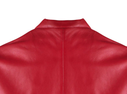 Red Classsic Biker Leather Jacket For Womens