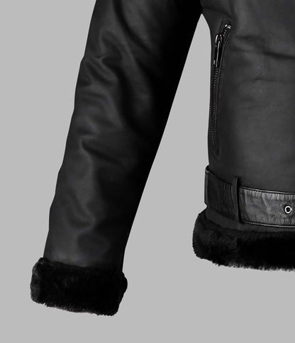 Black Sheepskin Mens Biker Jacket