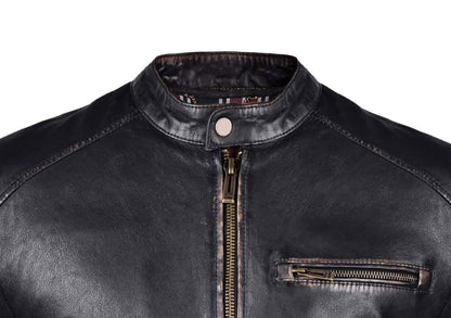 Black and white  Biker Leather Jacket with Stripe