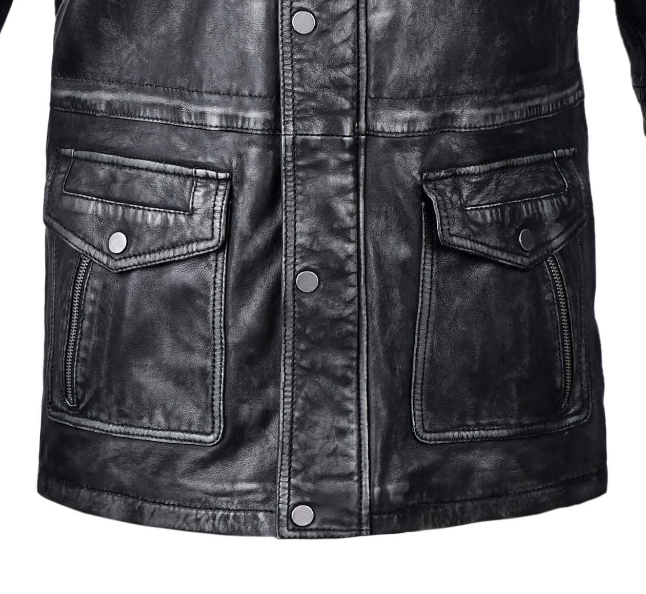 Mens Aviator Black Long Leather Jacket