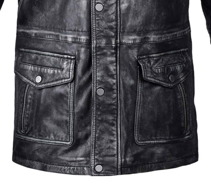 Mens Aviator Black Long Leather Jacket