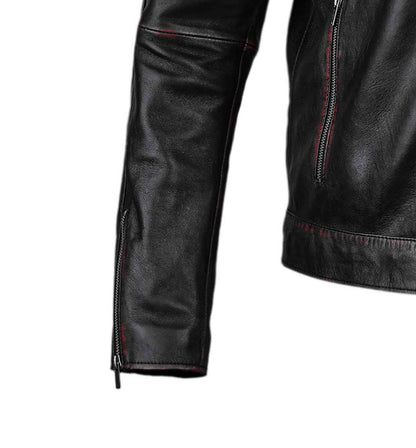 Waxed Biker Leather Jacket For Mens