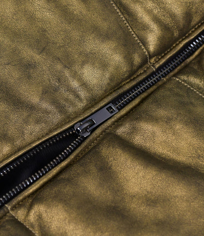Metallic Gold Leather Jacket- Puffer Leather Jacket