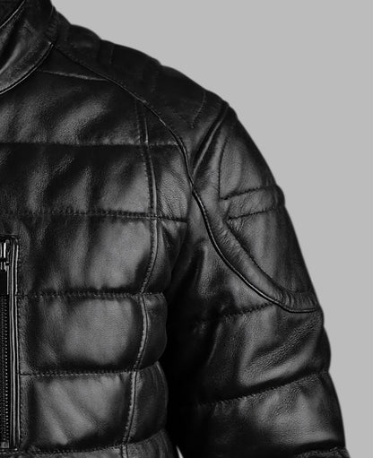 Black Puffer Motorcycle Leather Jacket