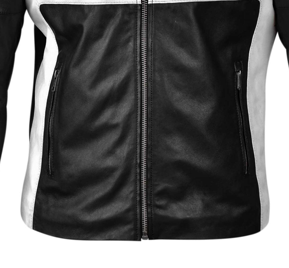 Mens Black and White Biker Leather Jacket