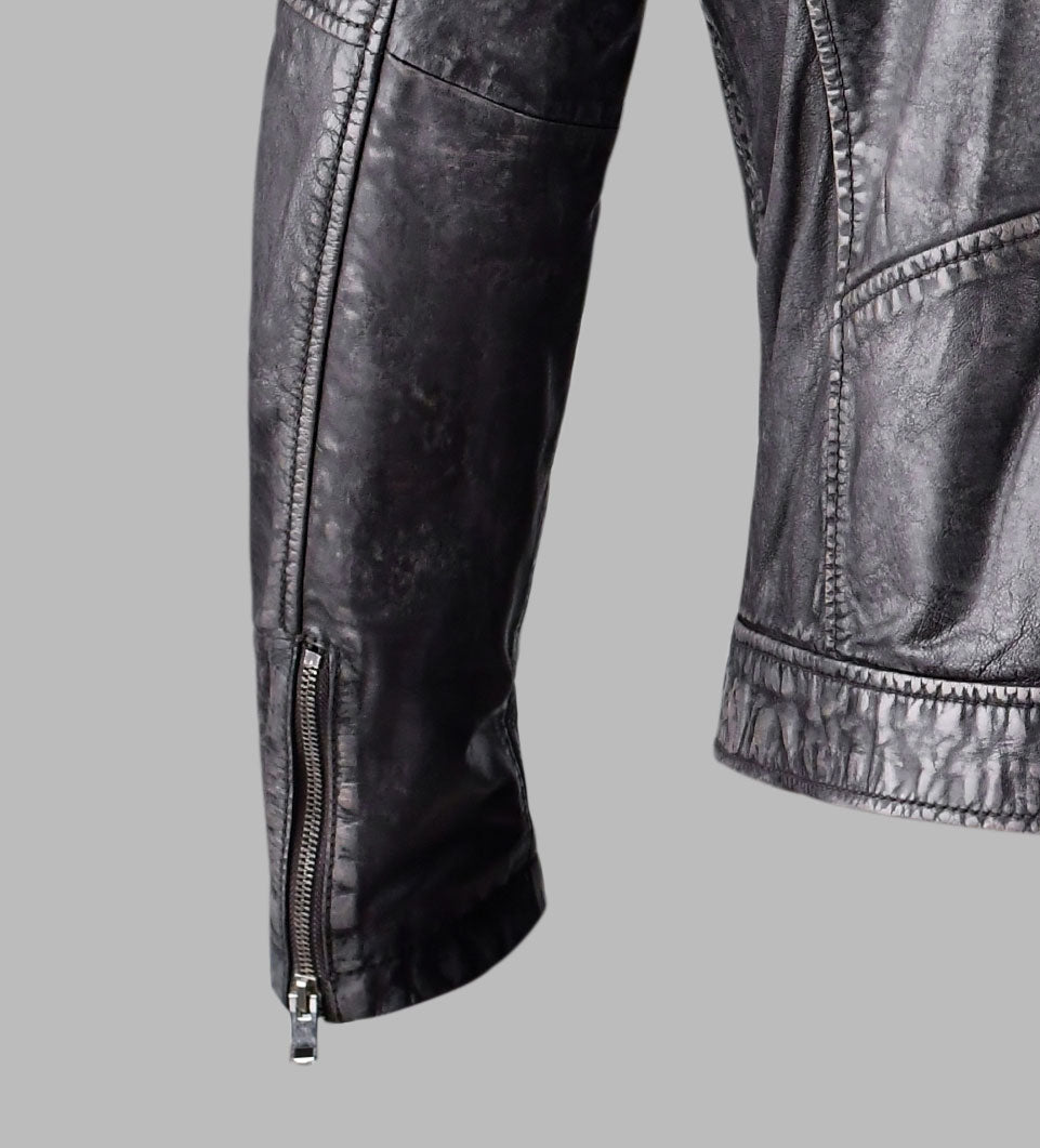 Vintage Black Leather Biker Jacket for Men
