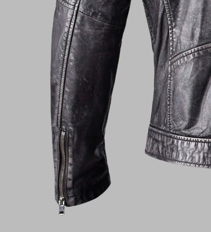 Vintage Black Leather Biker Jacket for Men
