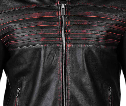Waxed Biker Leather Jacket For Mens