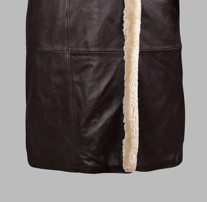 Brown Sheepskin Long Leather Coat With Fur