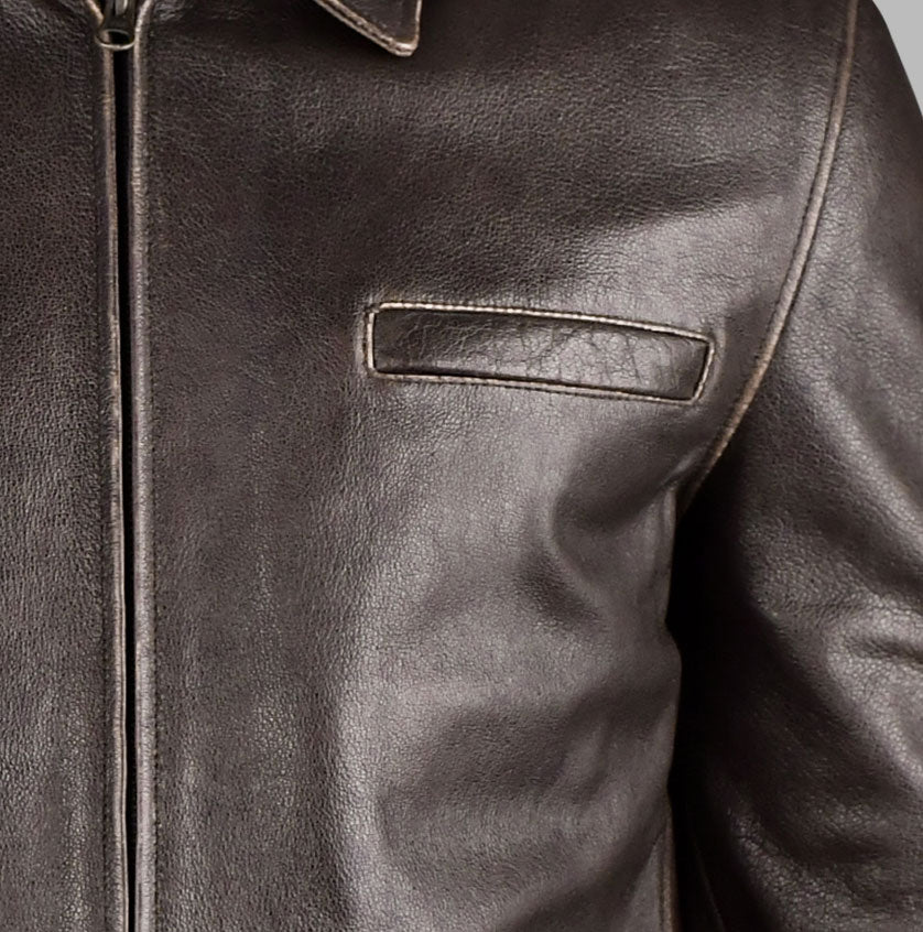 Dark Brown Vintage Leather Biker Jacket