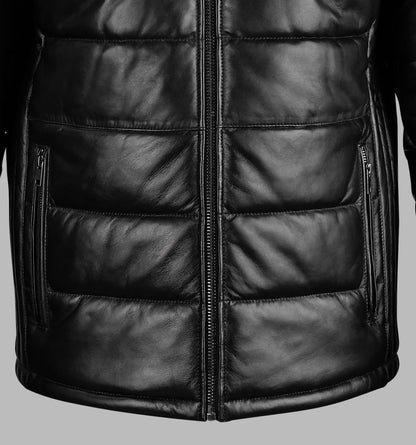 One Block Black Down Leather Jacket