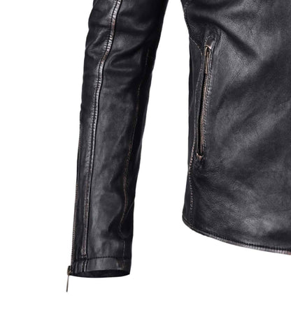 Black and white  Biker Leather Jacket with Stripe