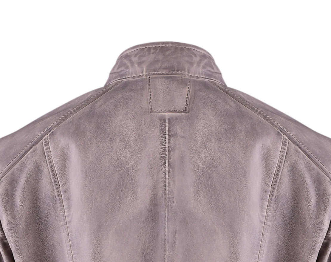 Grey Classsic Biker Leather Jacket For Womens