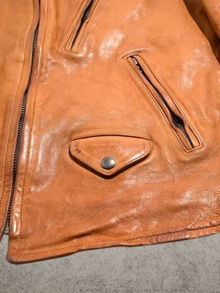 Japanese Vintage Brown Biker Leather Jacket