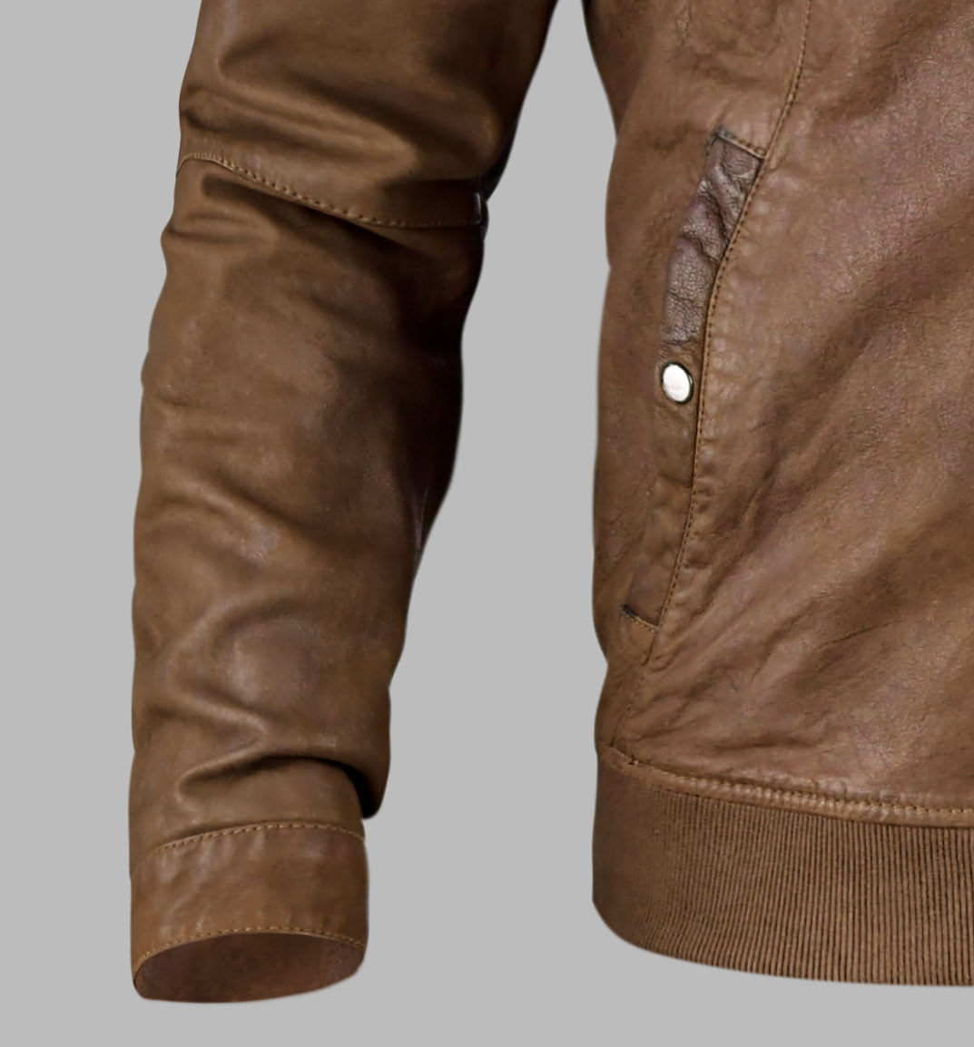 Brown Leather Bomber Motorcycle Jacket