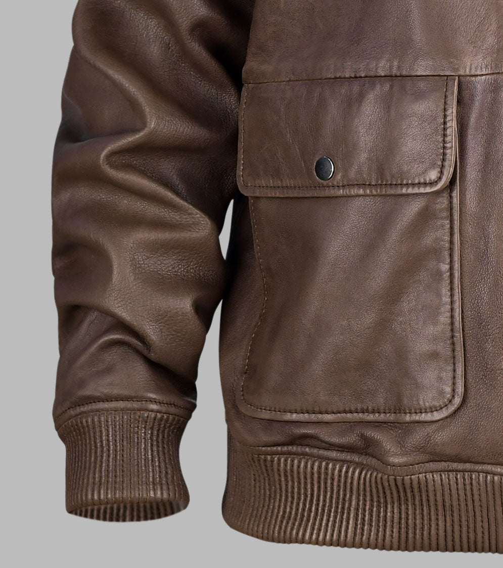 Brown Leather Bomber Jacket For Men