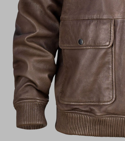 Brown Leather Bomber Jacket For Men
