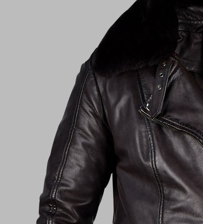Long Black Leather Coats For Mens With Fur Collar