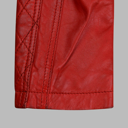 Red leather biker jacket For Womens