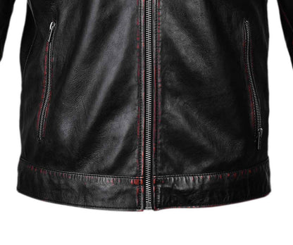 Waxed Biker Leather Jacket For Mens