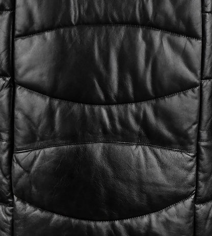 Frosted Hooded Leather Puffer Jacket - Winter Jacket
