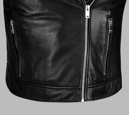 Black Leather Motorcycle Jacket For Men