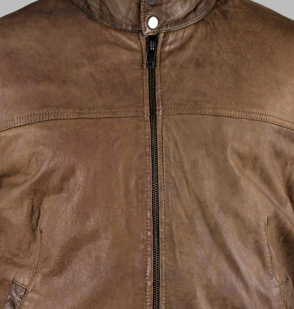 Brown Leather Bomber Motorcycle Jacket