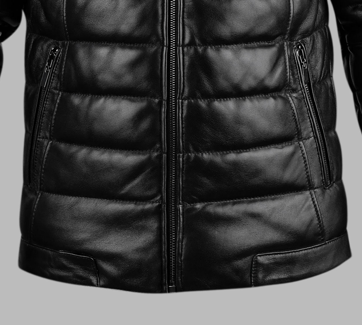 Black Puffer Motorcycle Leather Jacket