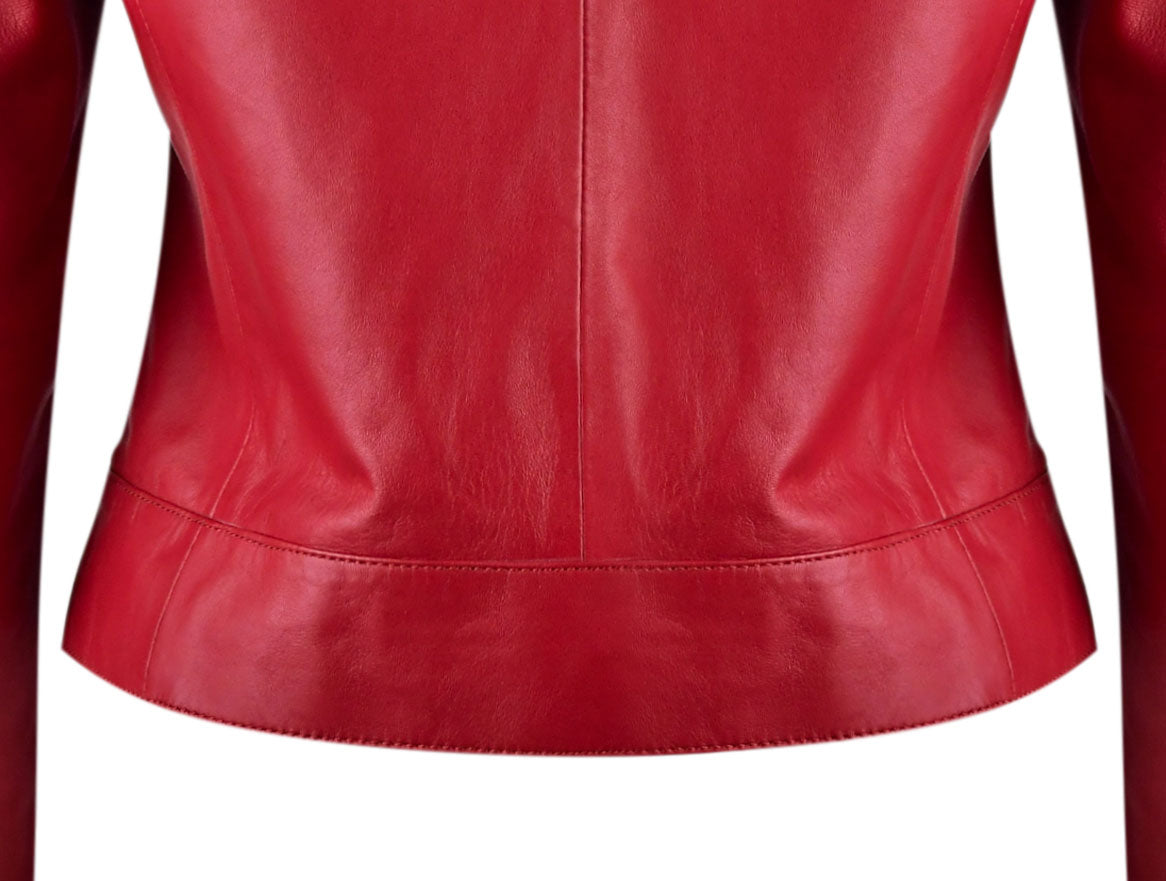 Red Classsic Biker Leather Jacket For Womens