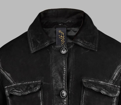 Suede Black Leather Trench Coat