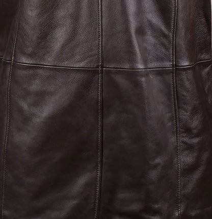 Brown Sheepskin Long Leather Coat With Fur