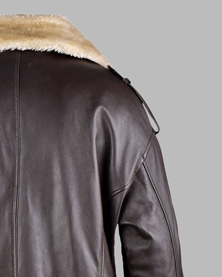 Brown Sheepskin Long Leather Coat With Fur